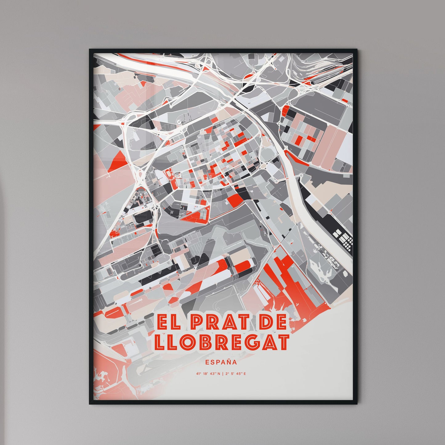 Colorful EL PRAT DE LLOBREGAT SPAIN Fine Art Map Modern