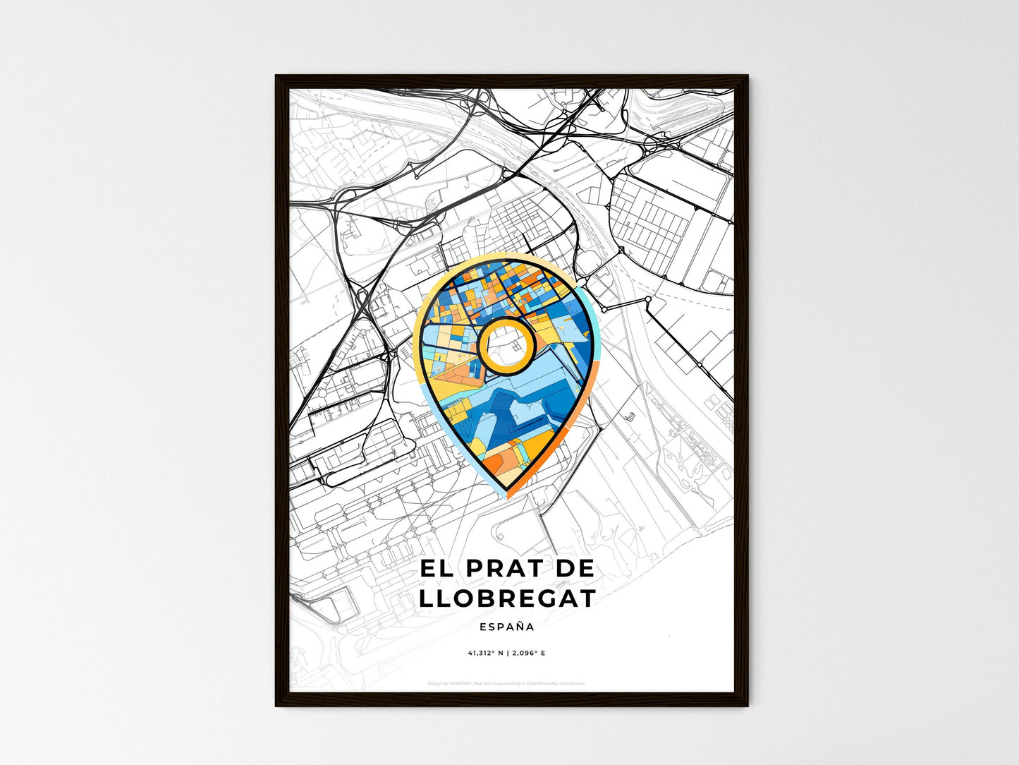 El Prat De Llobregat Spain wedding art map with pointer icon