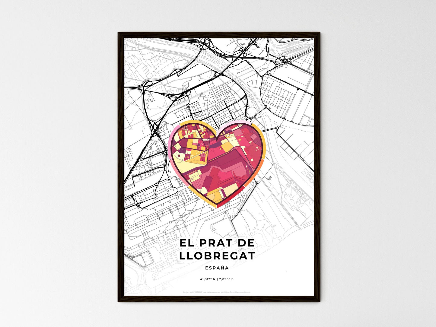 El Prat De Llobregat Spain wedding art map with heart icon