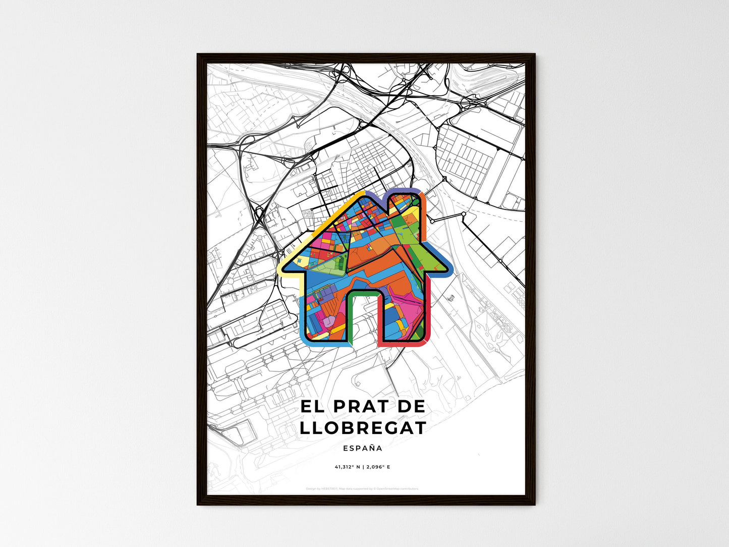 El Prat De Llobregat Spain wedding art map with home icon