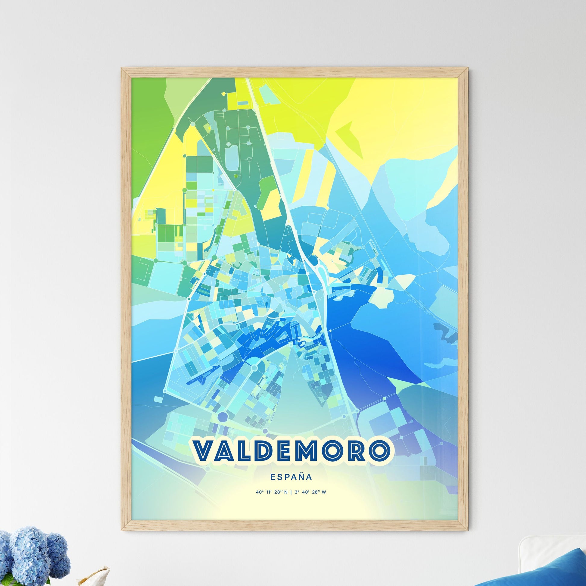 Colorful VALDEMORO SPAIN Fine Art Map Cool Blue