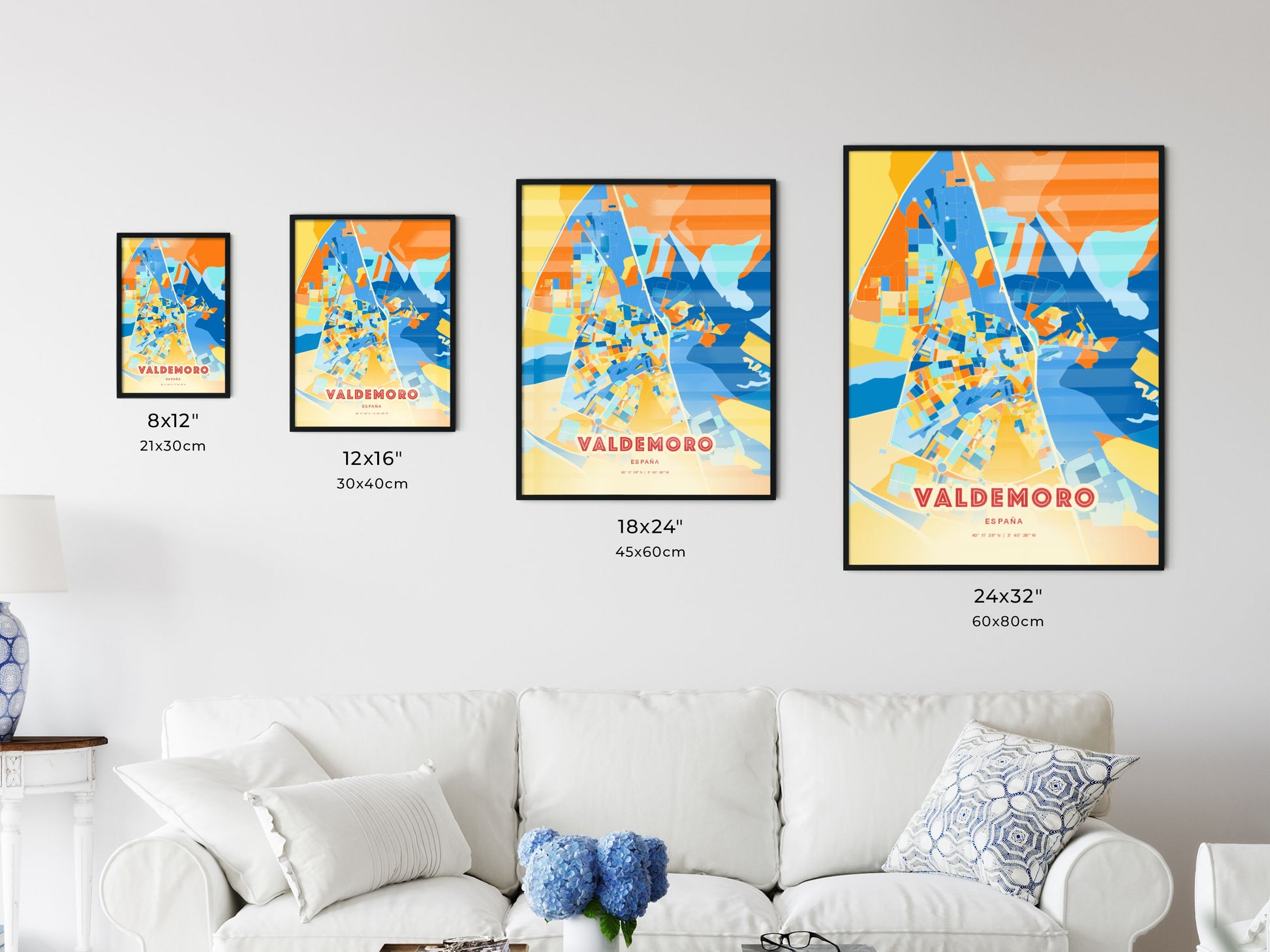 Colorful VALDEMORO SPAIN Fine Art Map Blue Orange