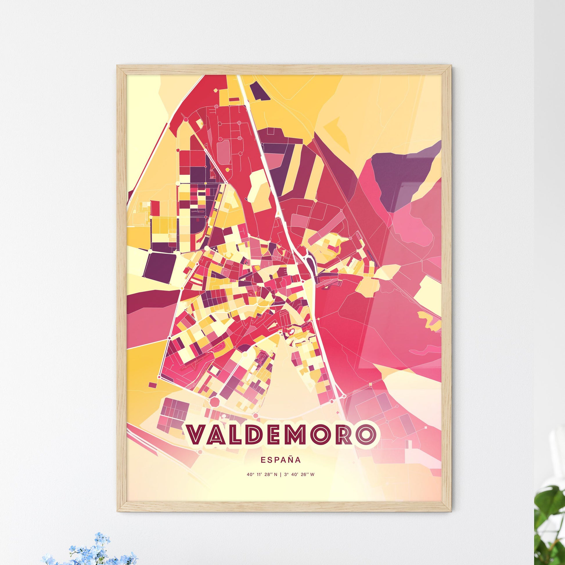 Colorful VALDEMORO SPAIN Fine Art Map Hot Red