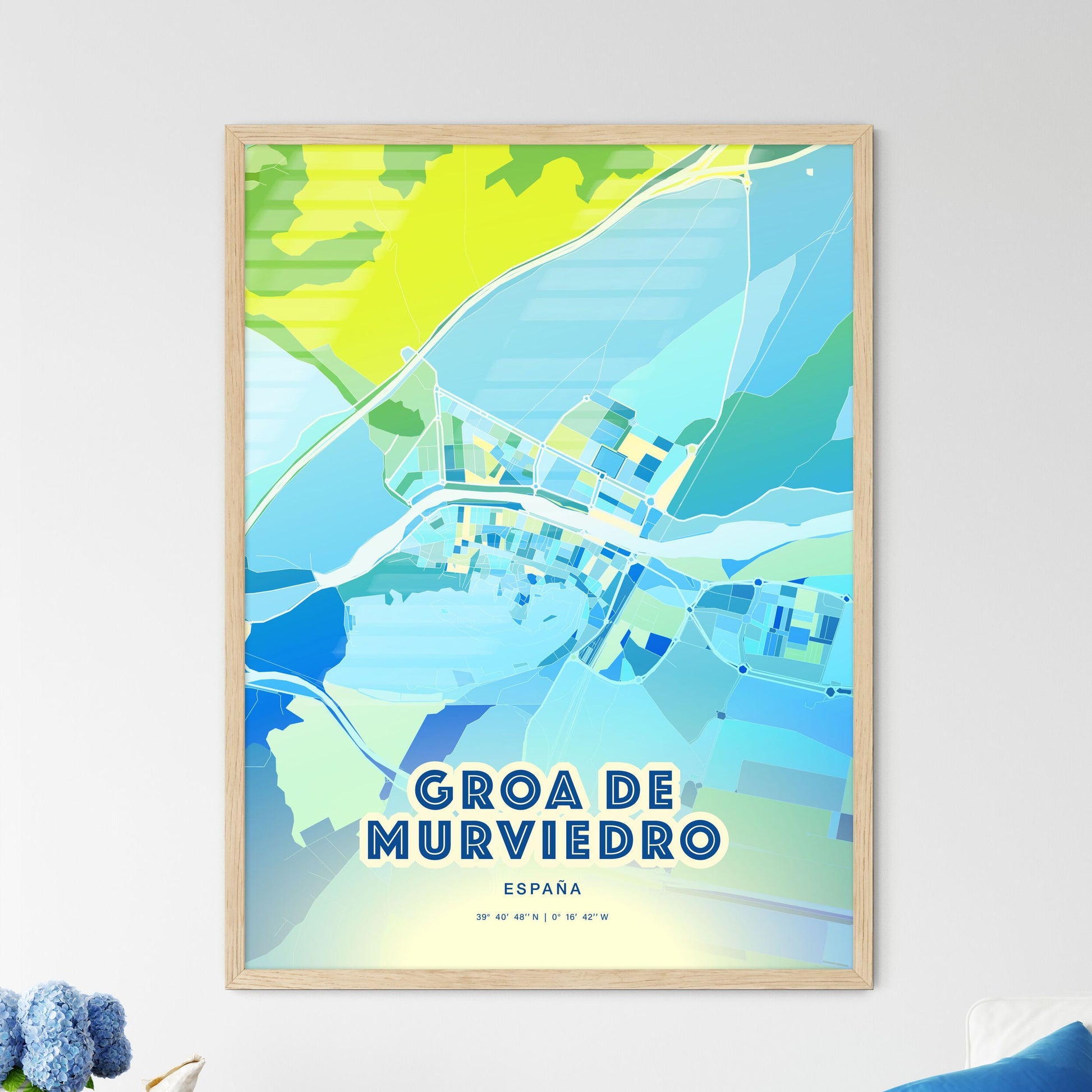 Colorful GROA DE MURVIEDRO SPAIN Fine Art Map Cool Blue