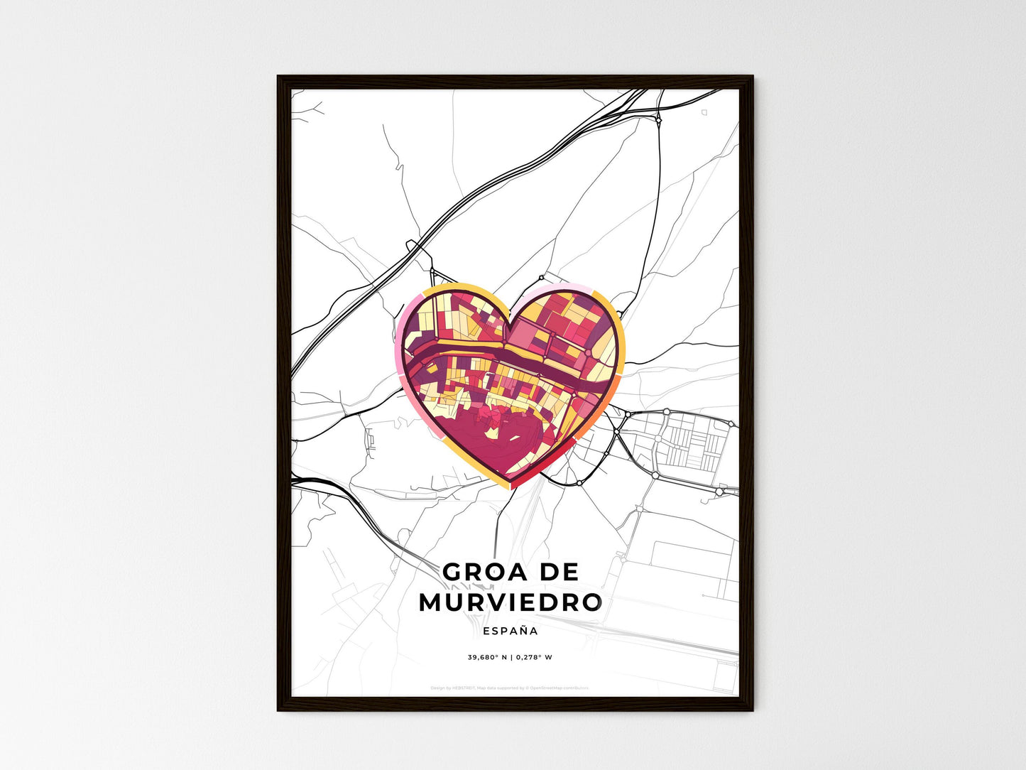 Groa De Murviedro Spain wedding art map with heart icon