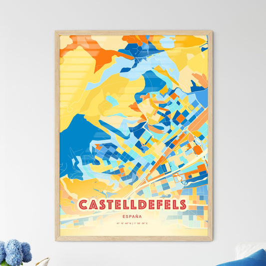 Colorful CASTELLDEFELS SPAIN Fine Art Map Blue Orange