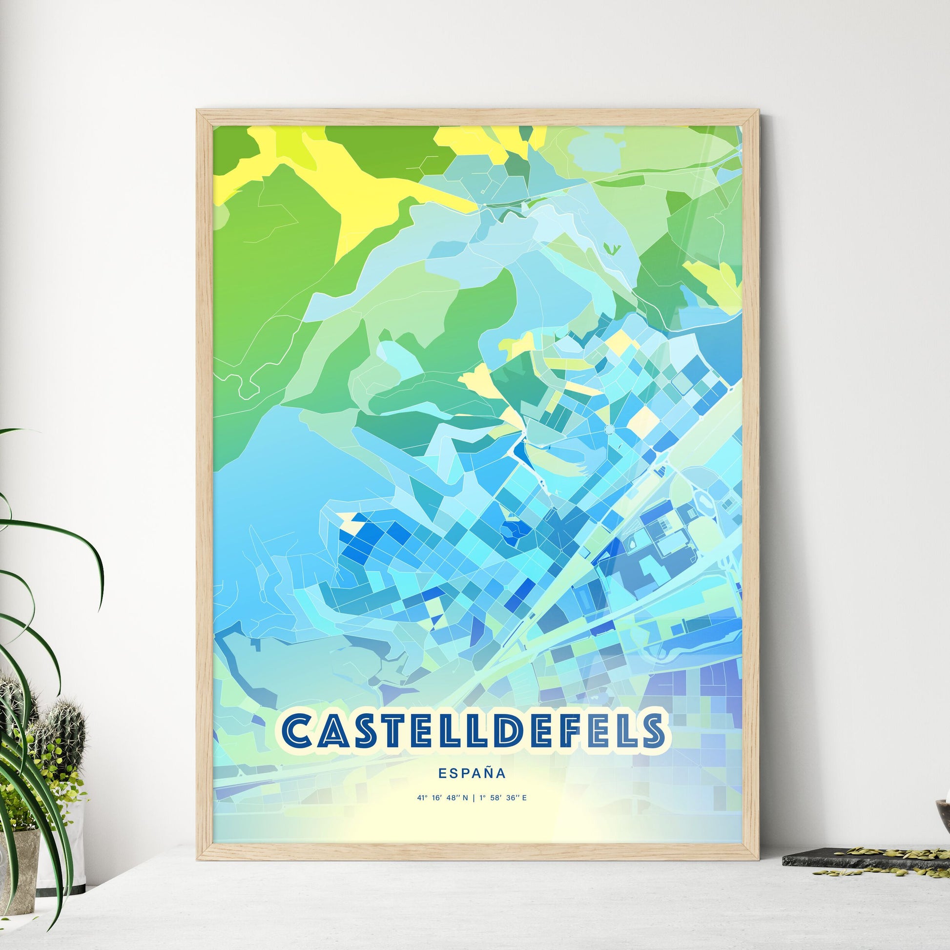 Colorful CASTELLDEFELS SPAIN Fine Art Map Cool Blue