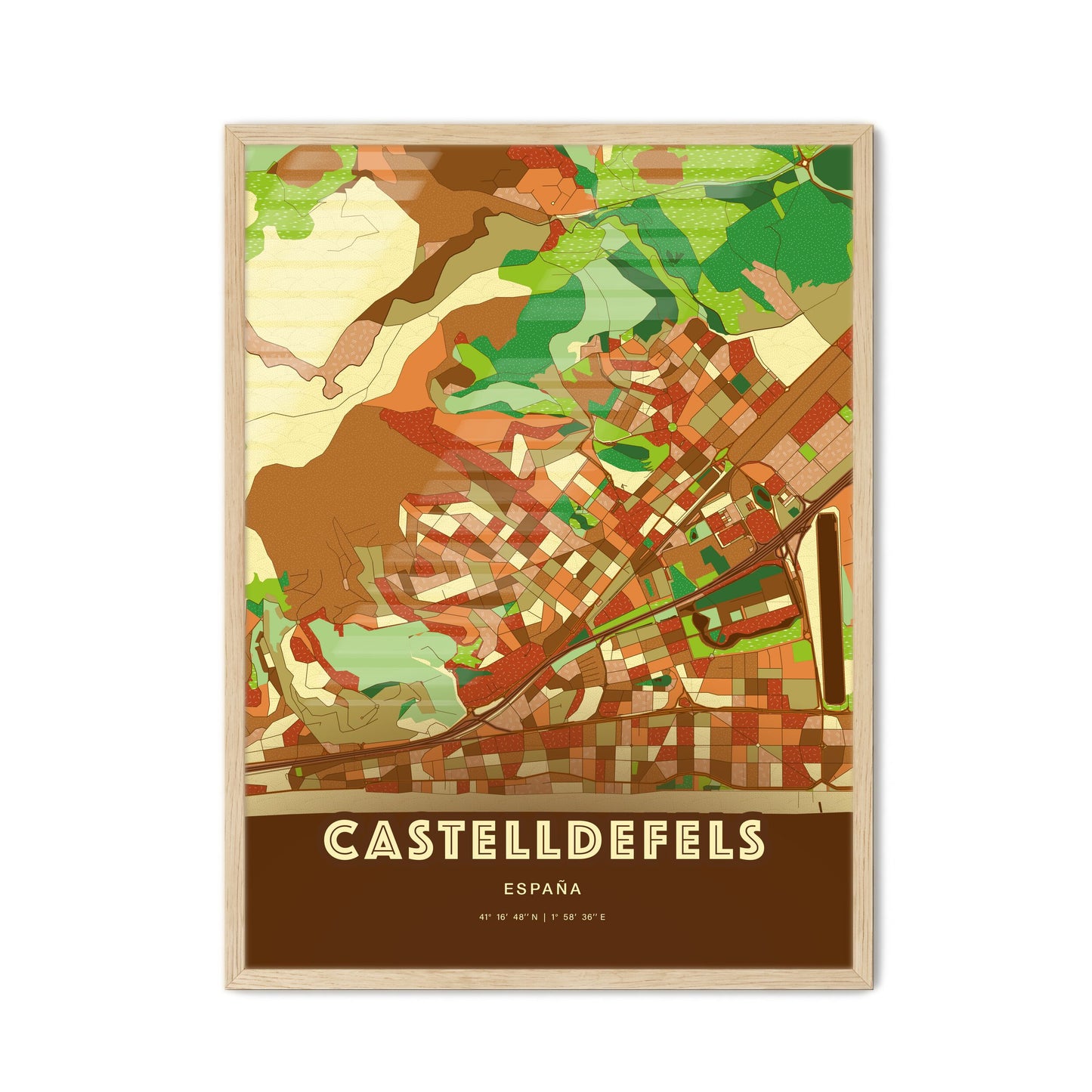 Colorful CASTELLDEFELS SPAIN Fine Art Map Farmhouse