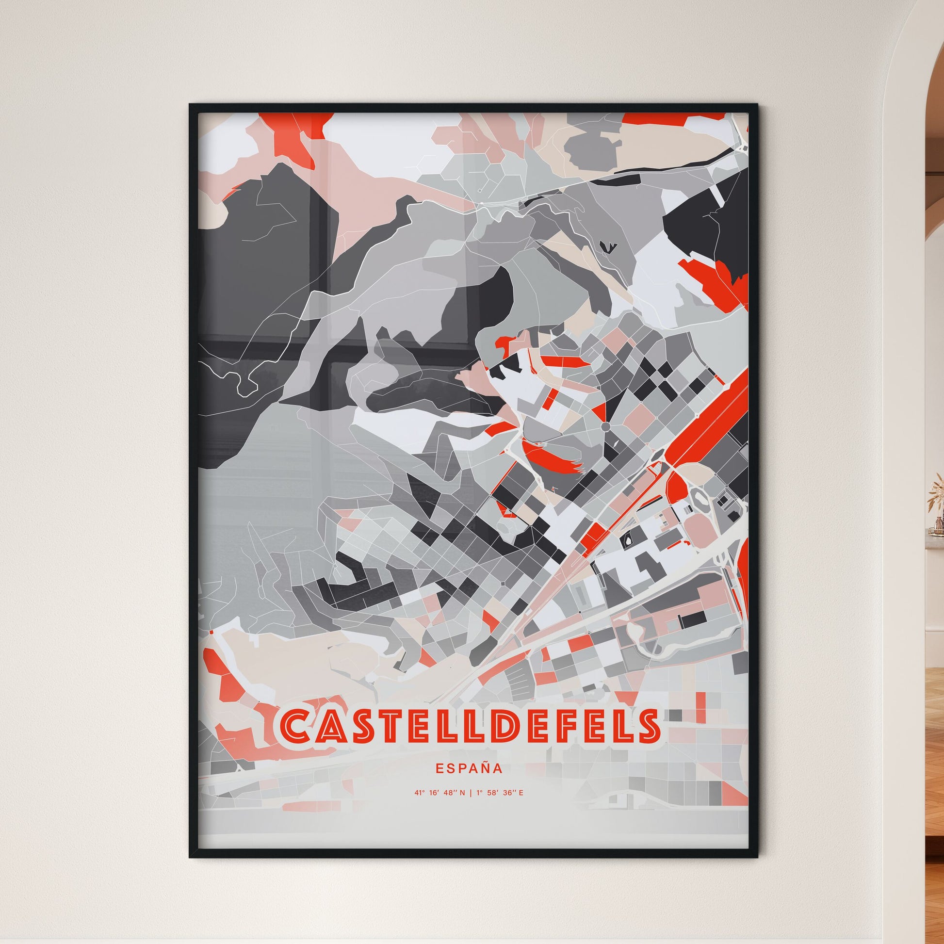 Colorful CASTELLDEFELS SPAIN Fine Art Map Modern