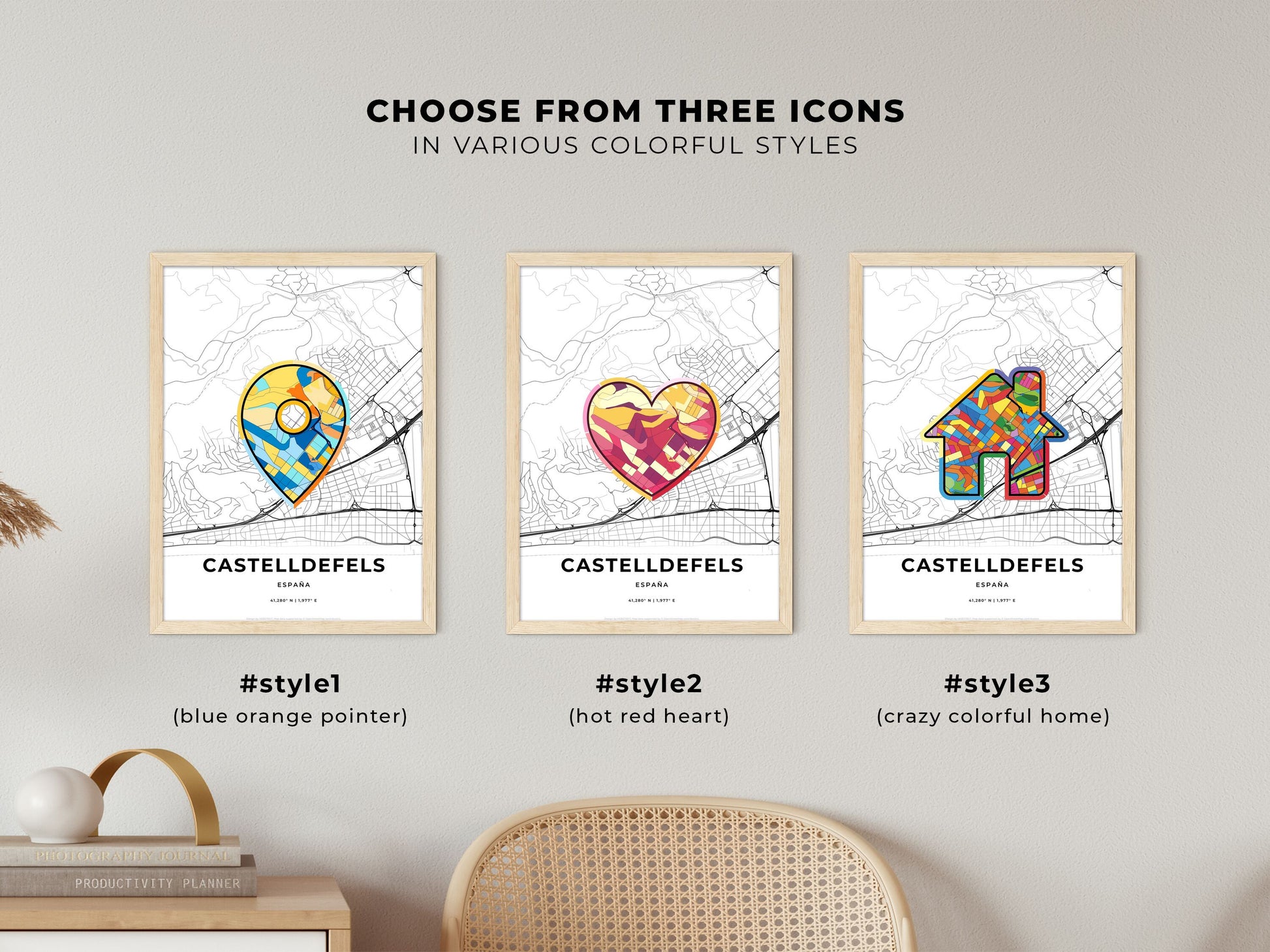 Castelldefels Spain maps with colorful icons