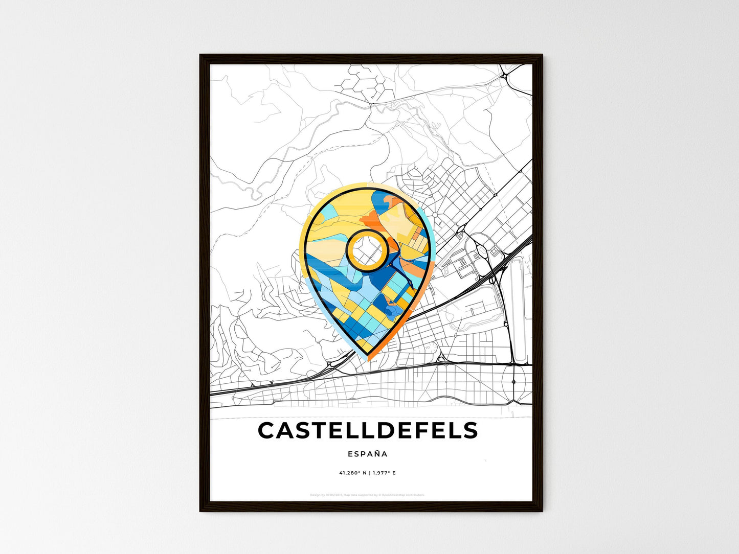 Castelldefels Spain wedding art map with pointer icon