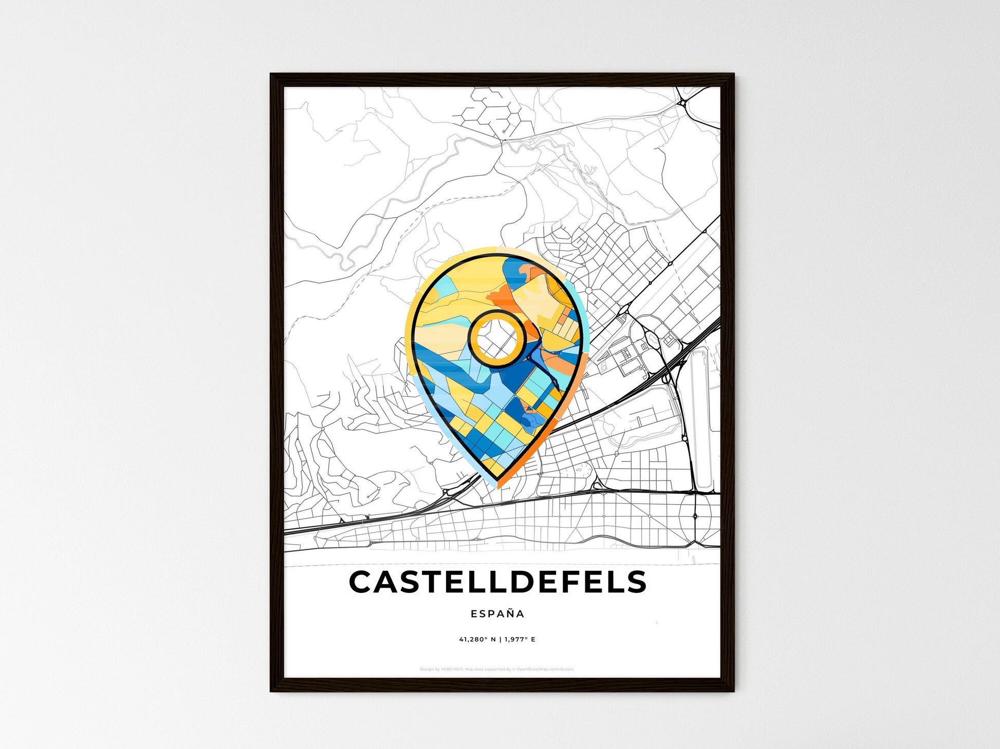 Castelldefels Spain wedding art map with pointer icon