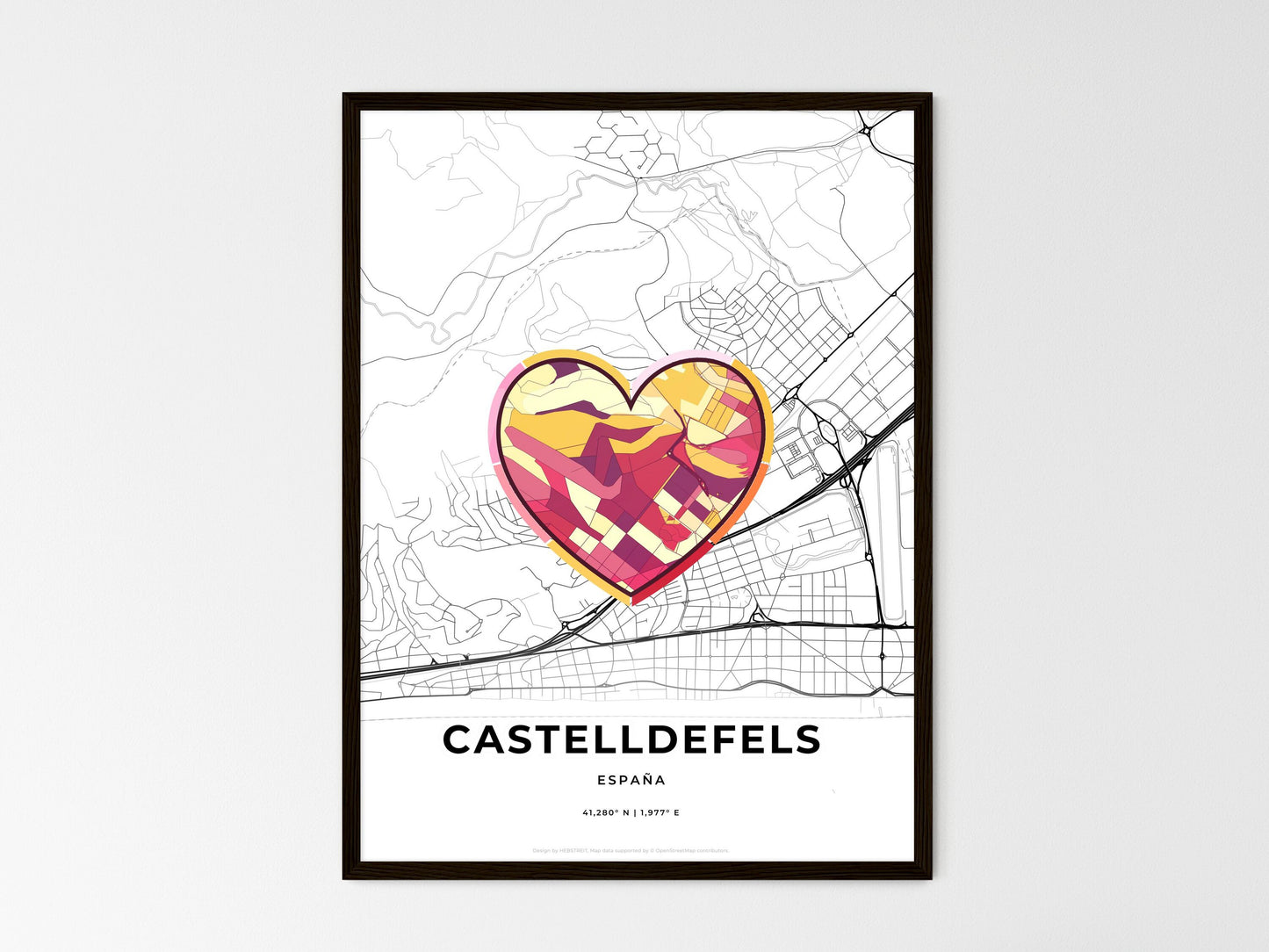 Castelldefels Spain wedding art map with heart icon