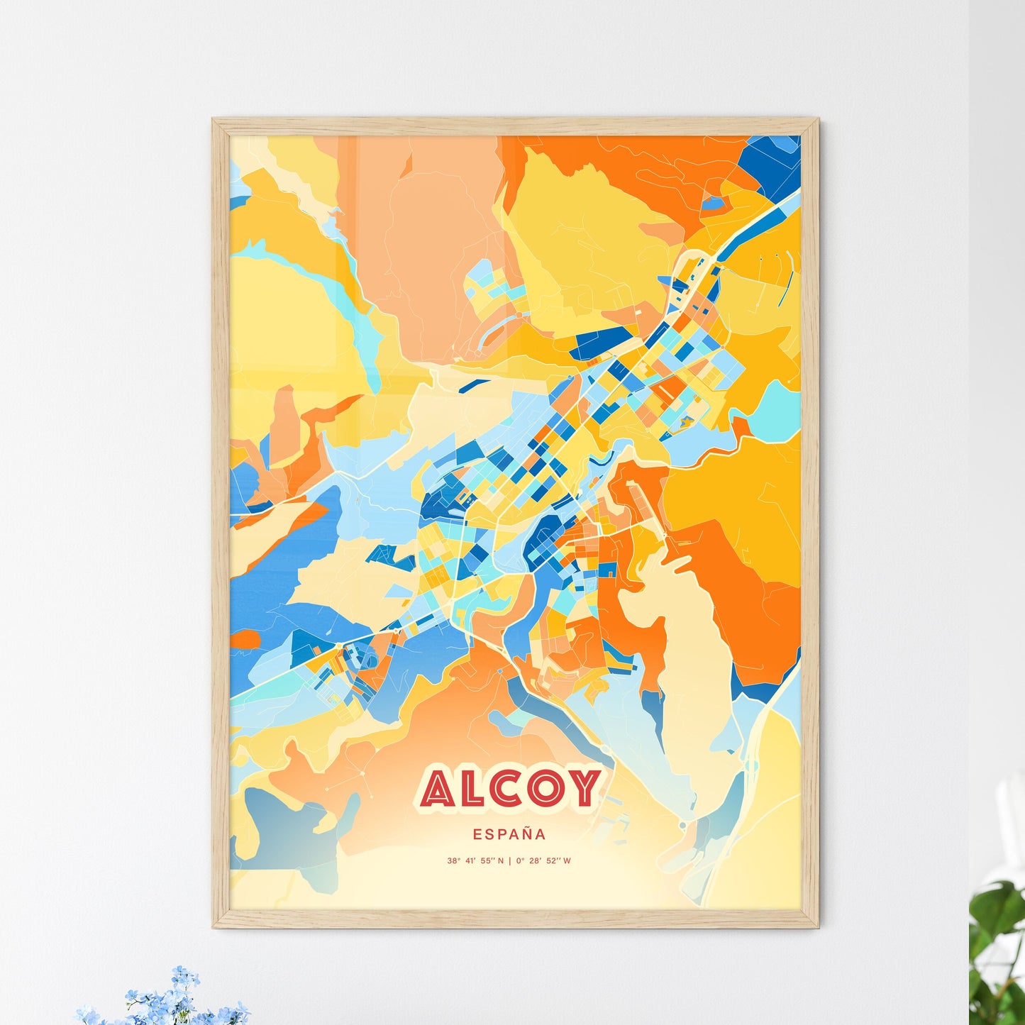 Colorful ALCOY SPAIN Fine Art Map Blue Orange