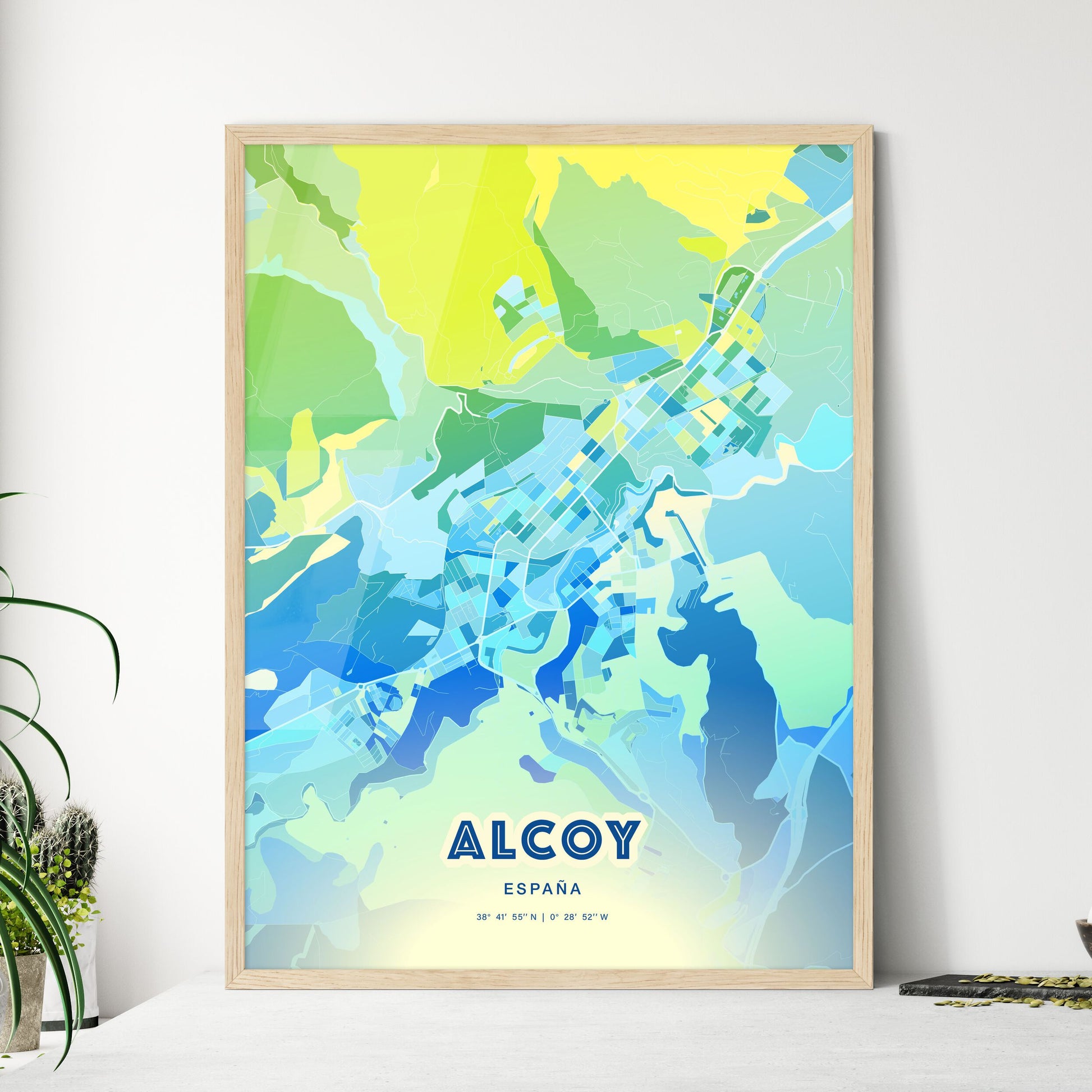 Colorful ALCOY SPAIN Fine Art Map Cool Blue