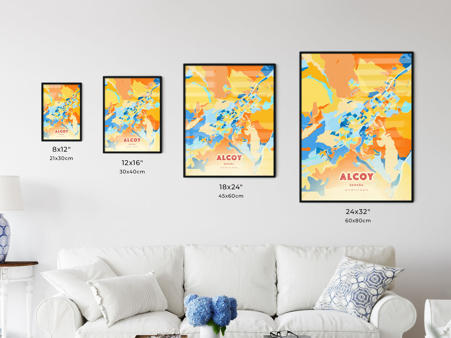 Colorful ALCOY SPAIN Fine Art Map Blue Orange