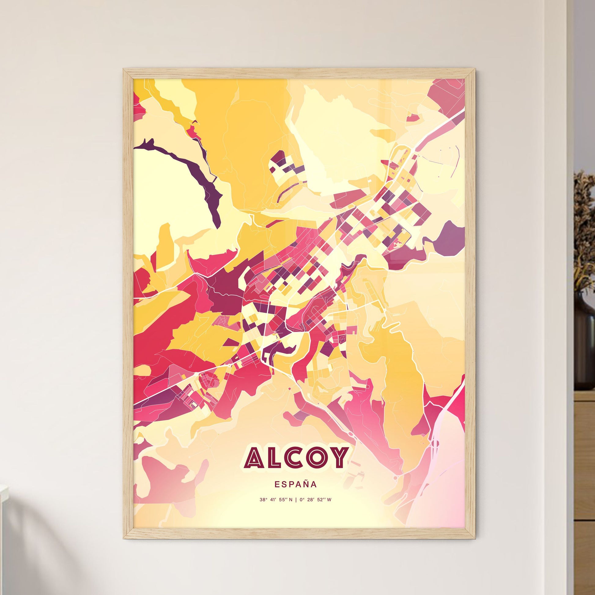 Colorful ALCOY SPAIN Fine Art Map Hot Red