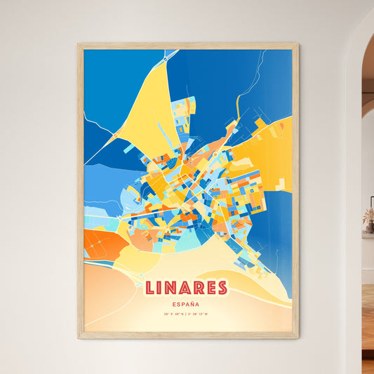 Colorful LINARES SPAIN Fine Art Map Blue Orange