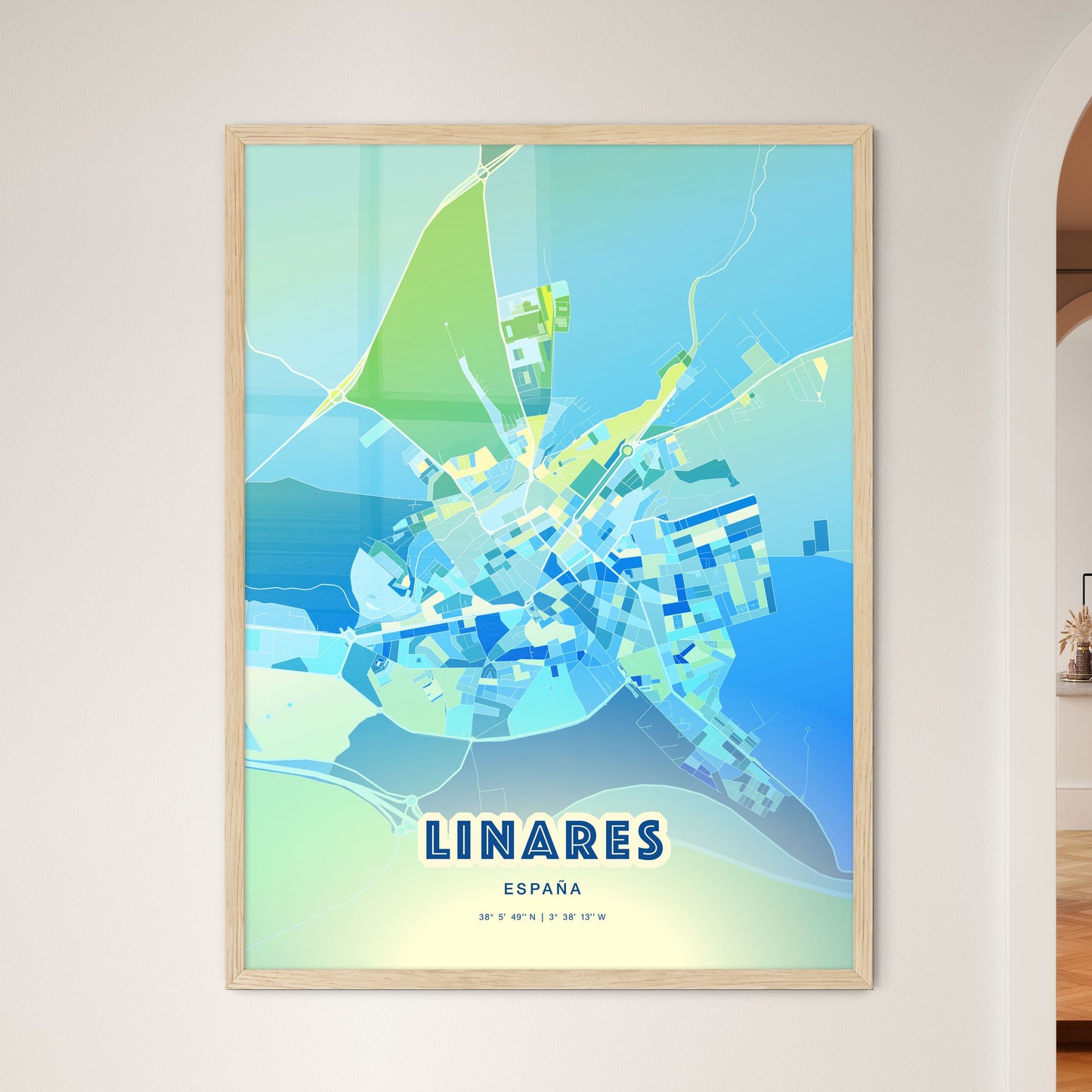 Colorful LINARES SPAIN Fine Art Map Cool Blue