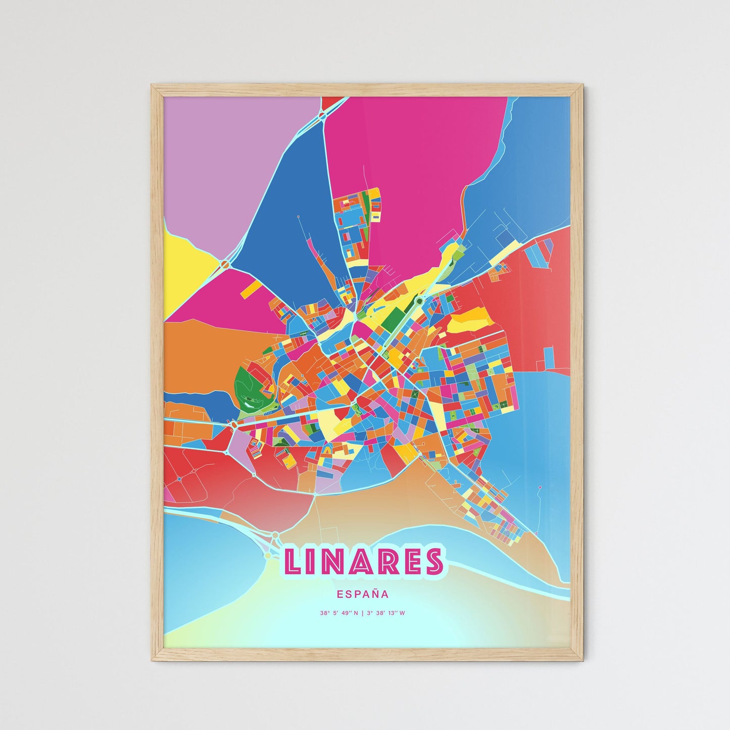 Colorful LINARES SPAIN Fine Art Map Crazy Colors