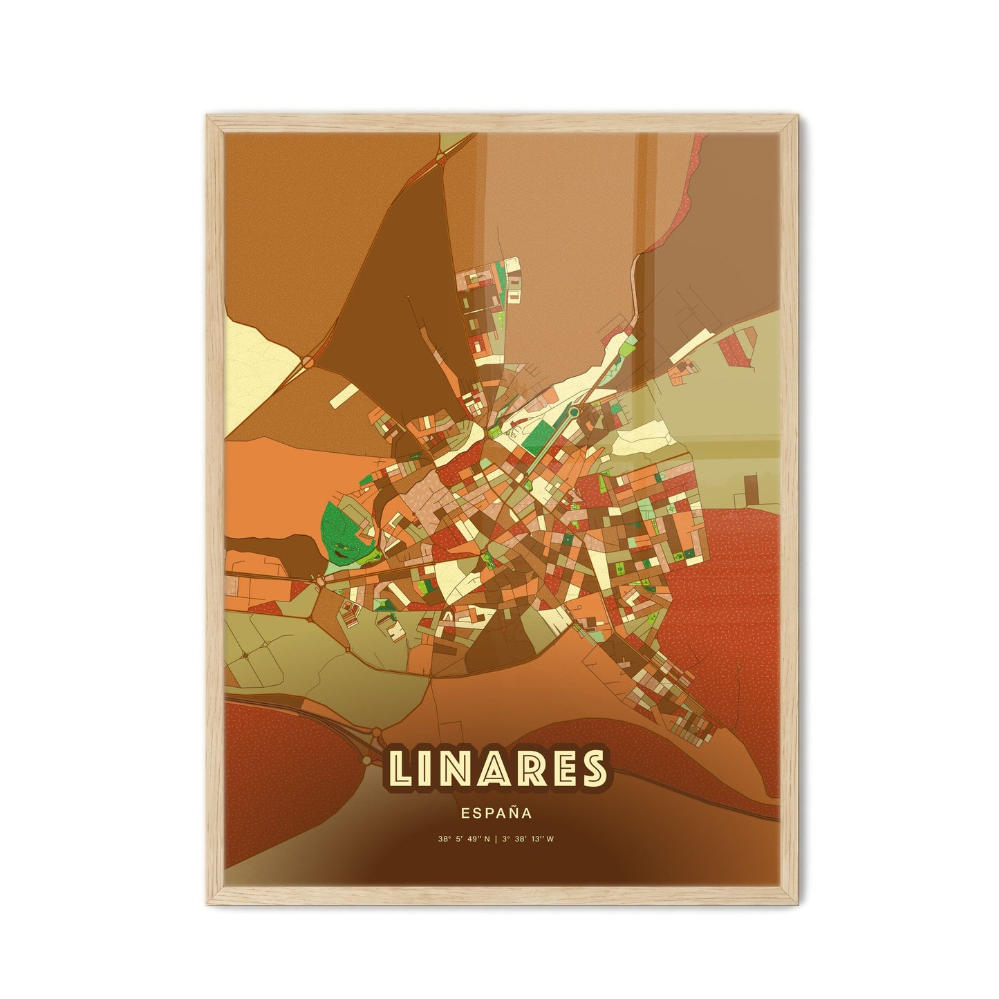 Colorful LINARES SPAIN Fine Art Map Farmhouse