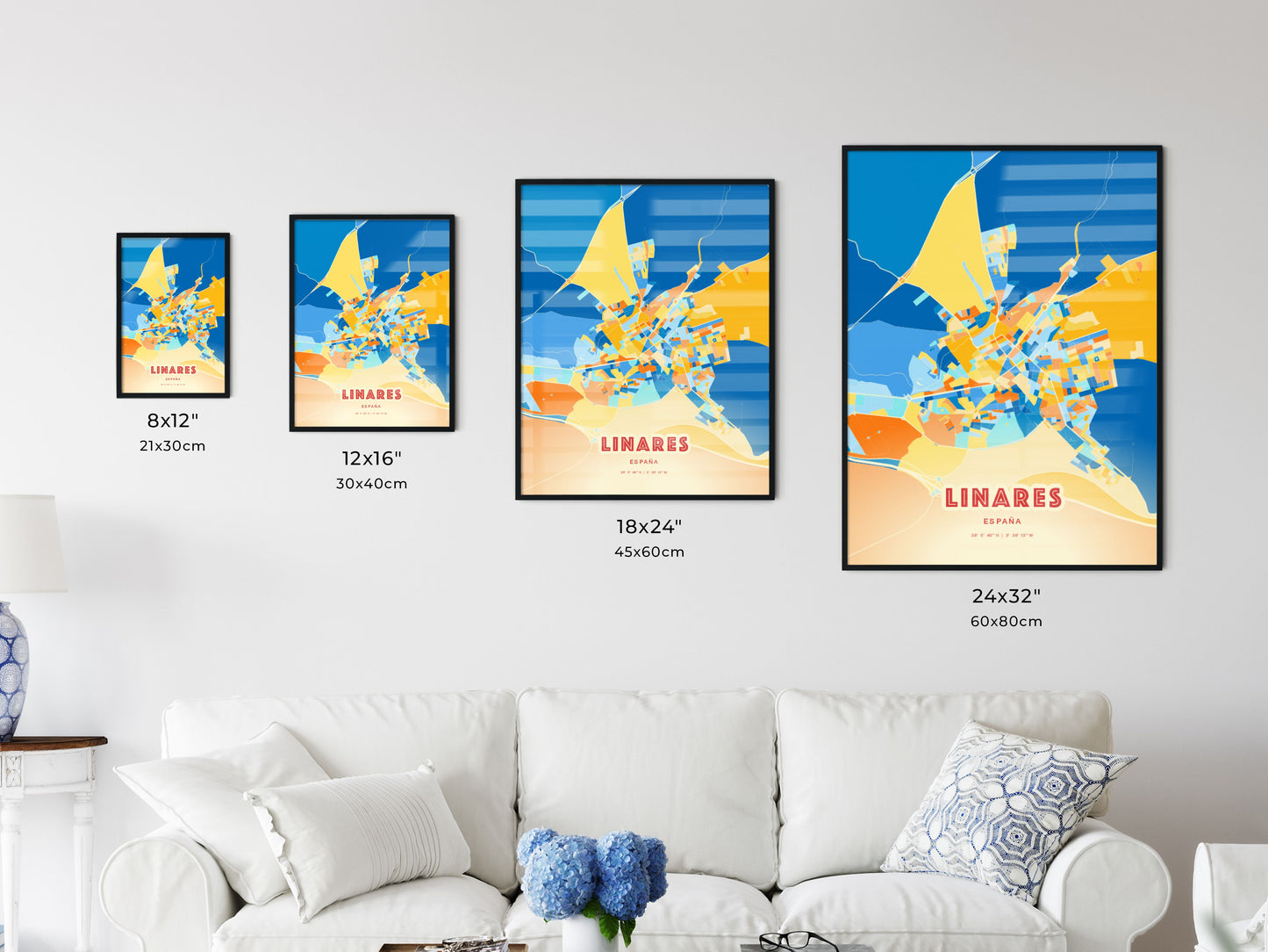 Colorful LINARES SPAIN Fine Art Map Blue Orange