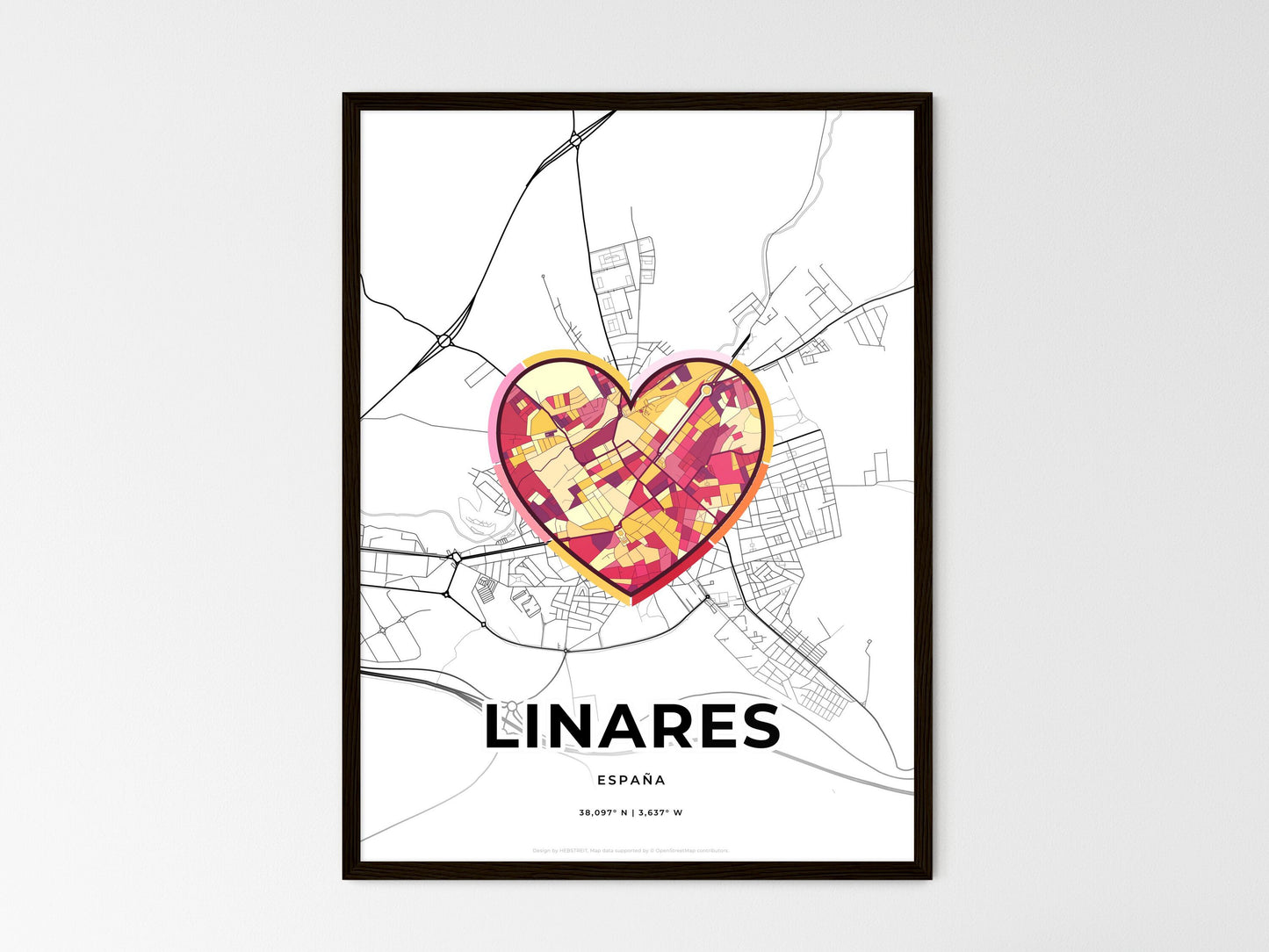Linares Spain wedding art map with heart icon