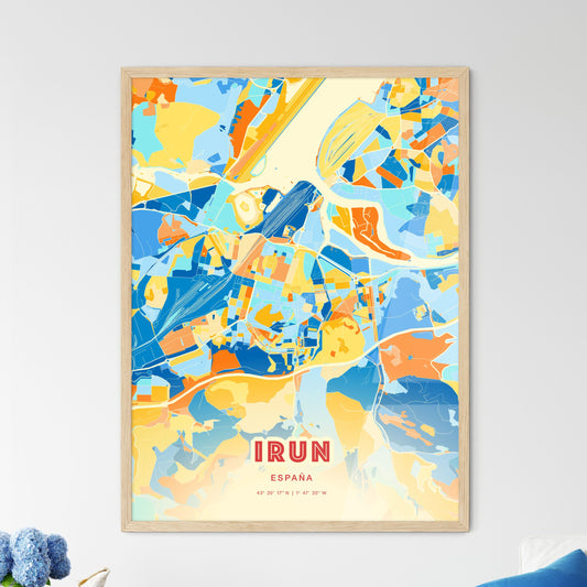 Colorful IRUN SPAIN Fine Art Map Blue Orange