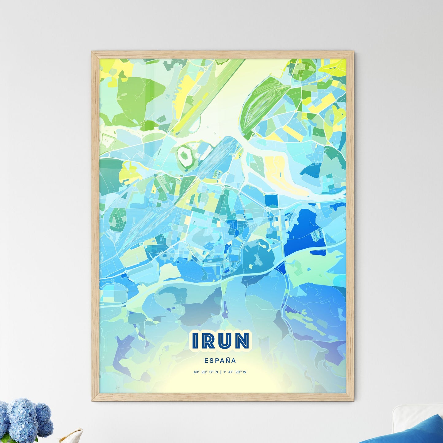 Colorful IRUN SPAIN Fine Art Map Cool Blue