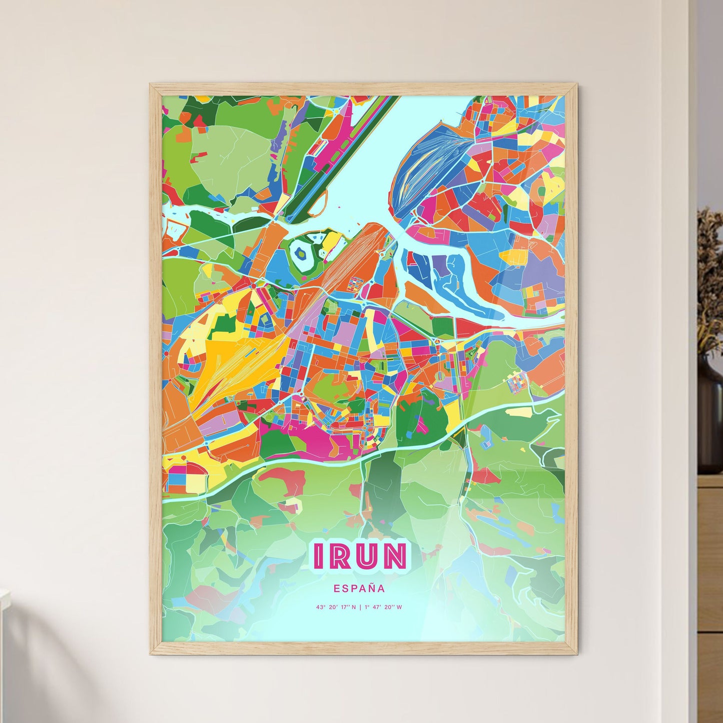 Colorful IRUN SPAIN Fine Art Map Crazy Colors