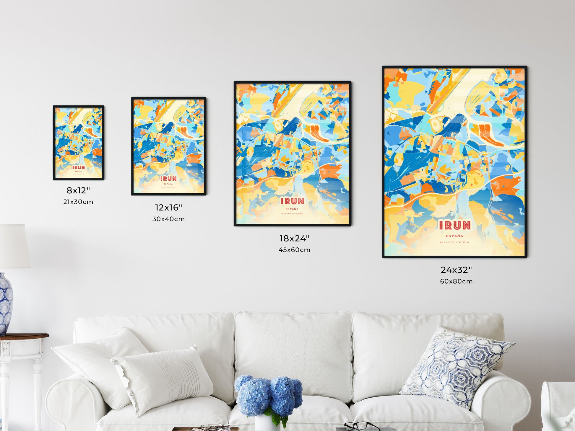 Colorful IRUN SPAIN Fine Art Map Blue Orange