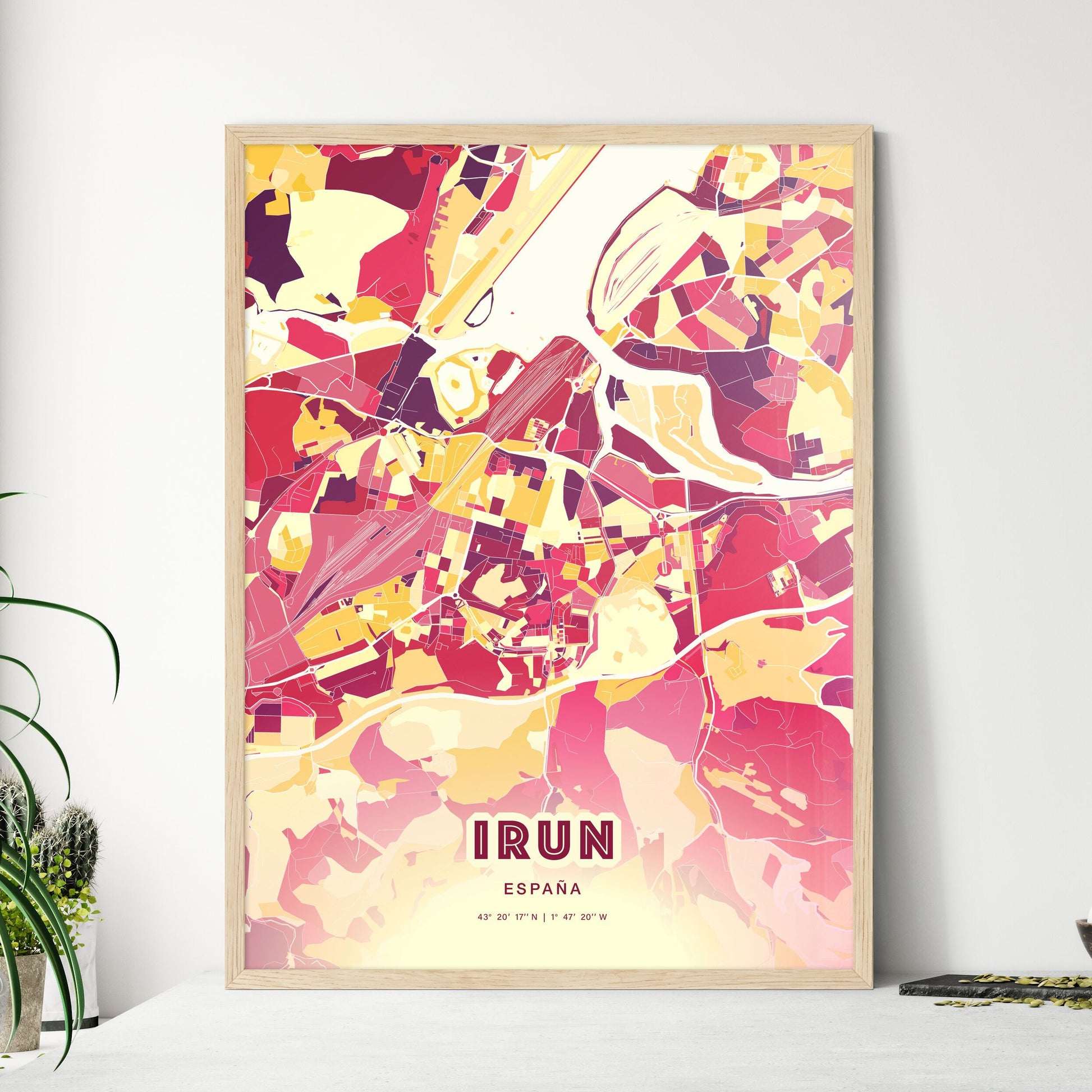 Colorful IRUN SPAIN Fine Art Map Hot Red