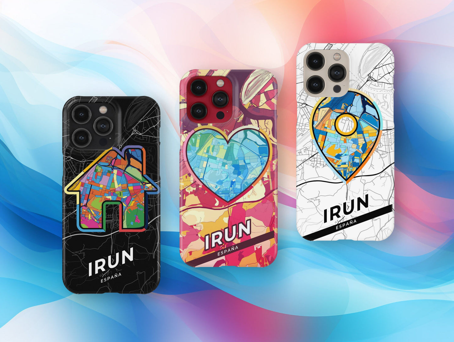 Irun Spain slim phone case with colorful icon. Birthday, wedding or housewarming gift. Couple match cases.