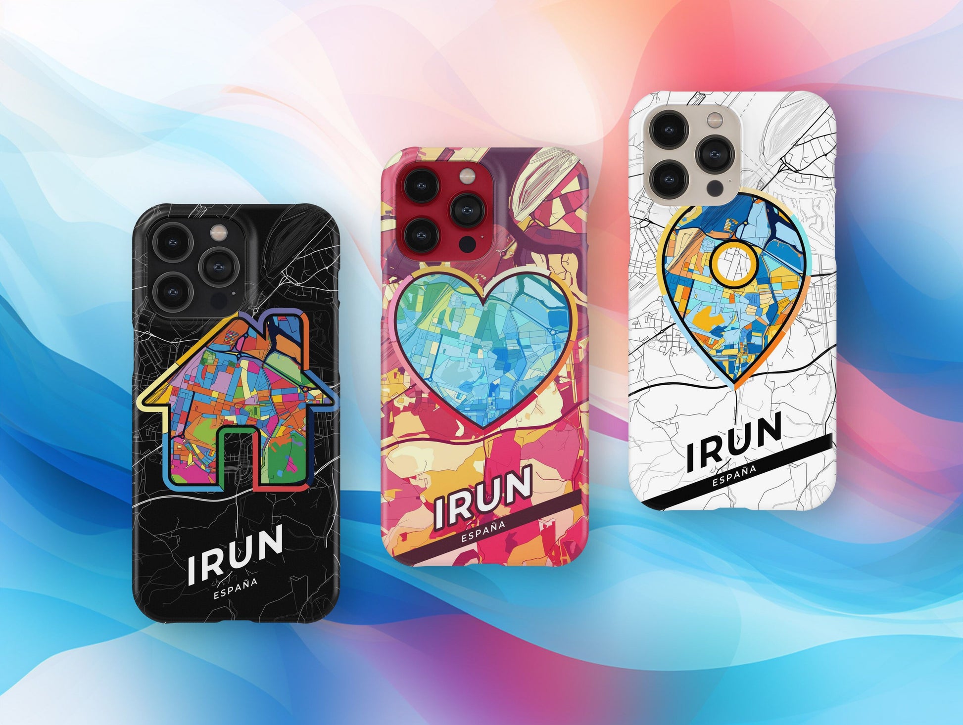 Irun Spain slim phone case with colorful icon. Birthday, wedding or housewarming gift. Couple match cases.