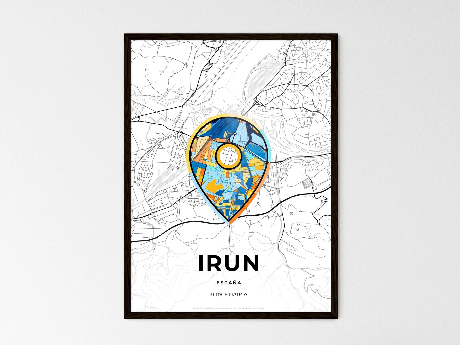 Irun Spain wedding art map with pointer icon