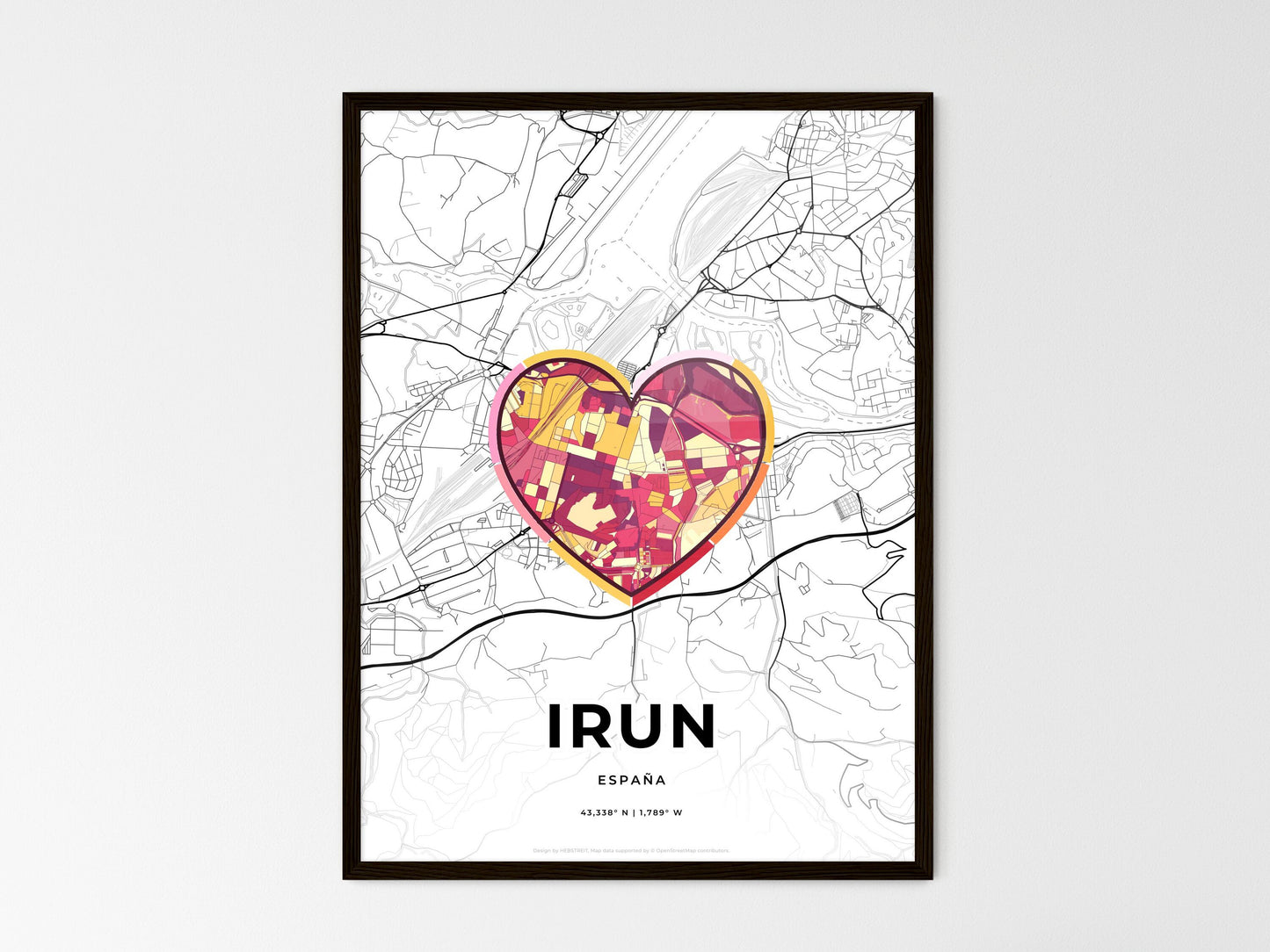 Irun Spain wedding art map with heart icon