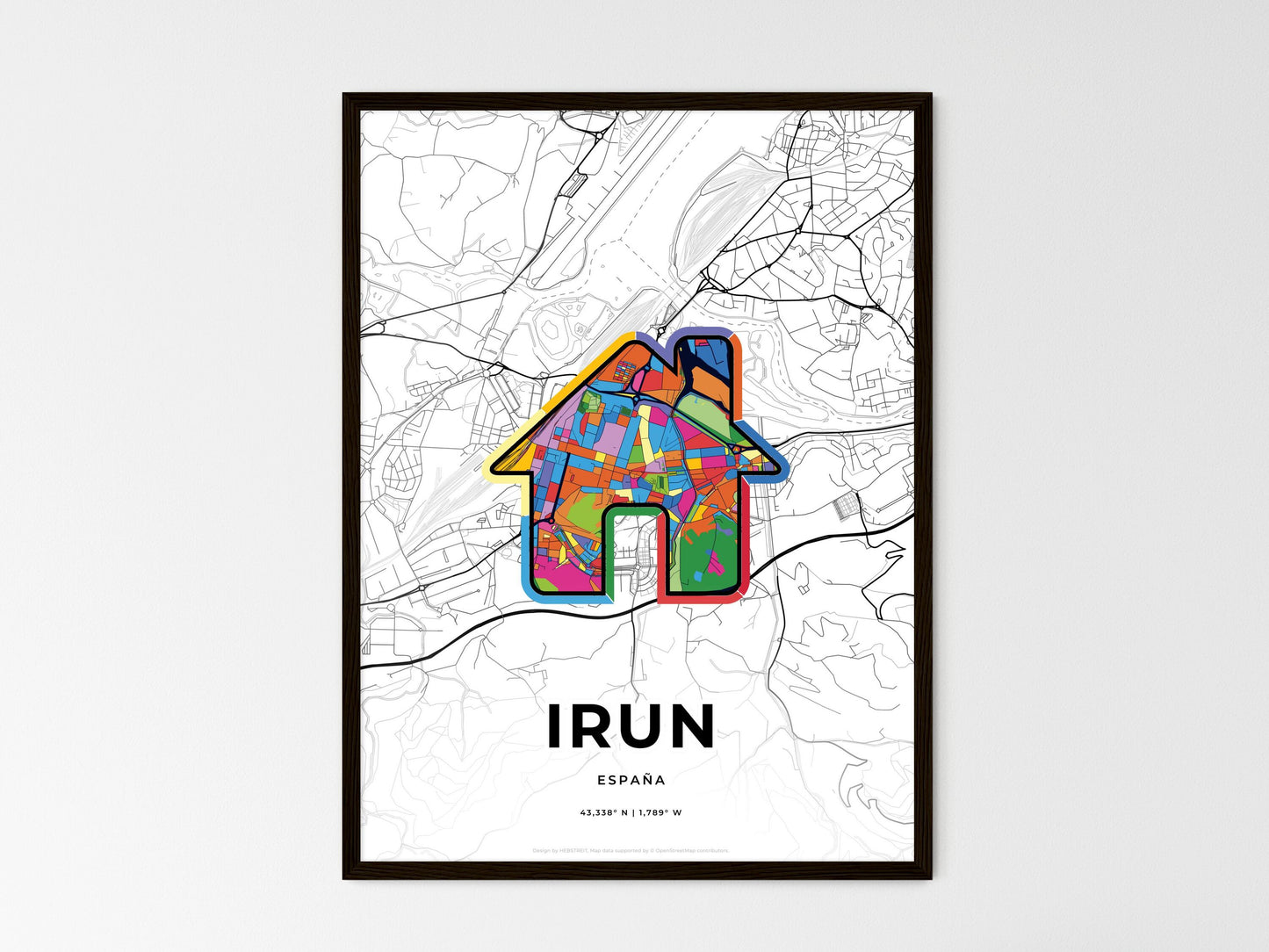Irun Spain wedding art map with home icon