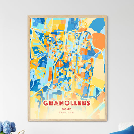 Colorful GRANOLLERS SPAIN Fine Art Map Blue Orange