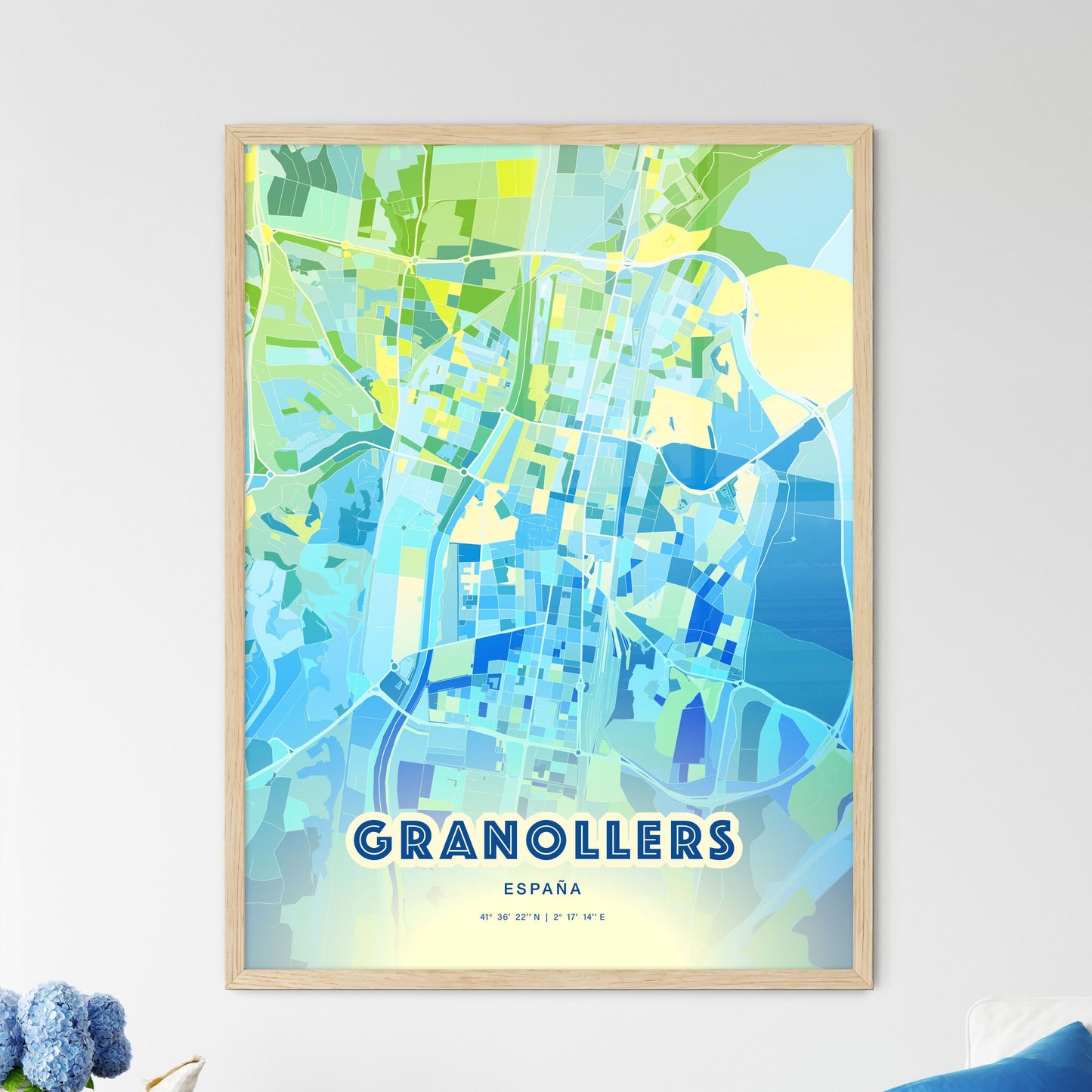 Colorful GRANOLLERS SPAIN Fine Art Map Cool Blue