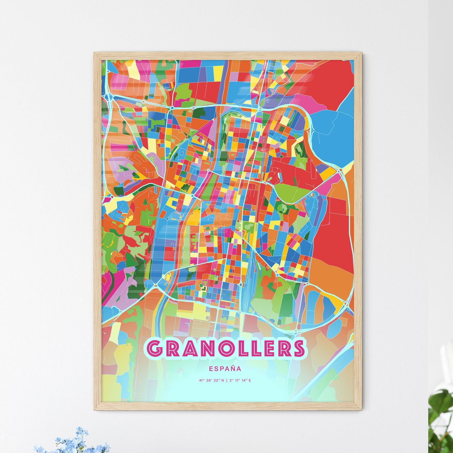 Colorful GRANOLLERS SPAIN Fine Art Map Crazy Colors