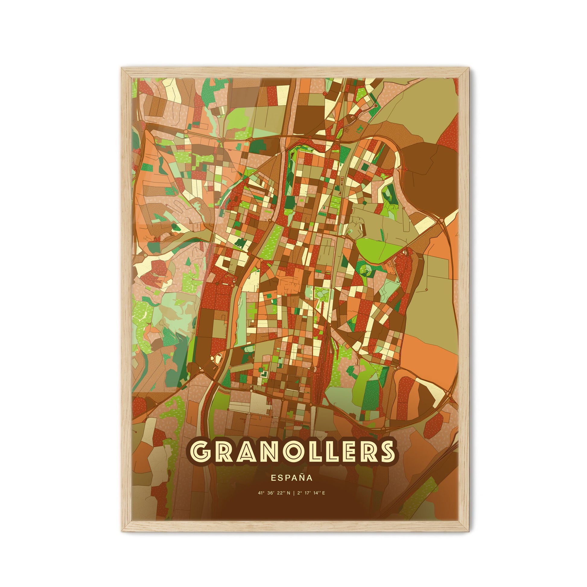 Colorful GRANOLLERS SPAIN Fine Art Map Farmhouse