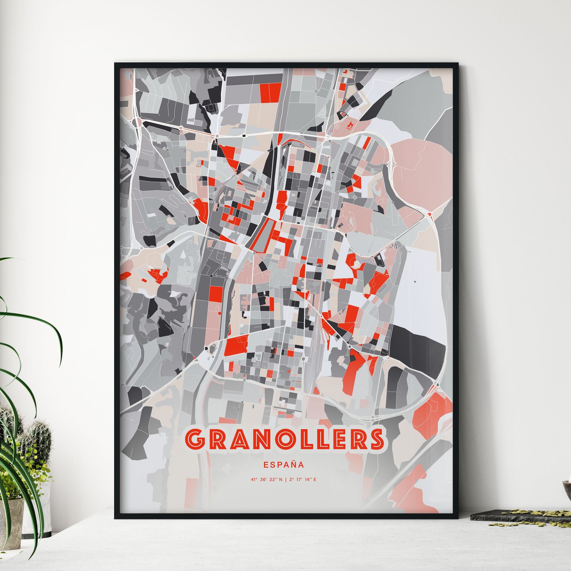 Colorful GRANOLLERS SPAIN Fine Art Map Modern