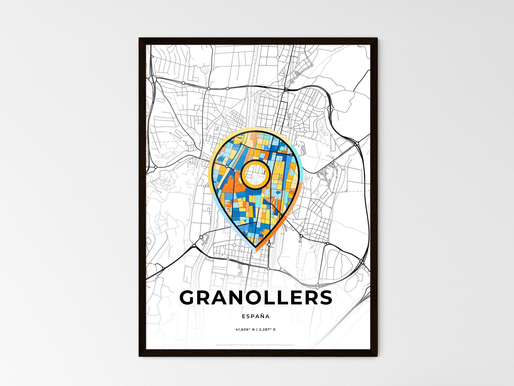 Granollers Spain wedding art map with pointer icon