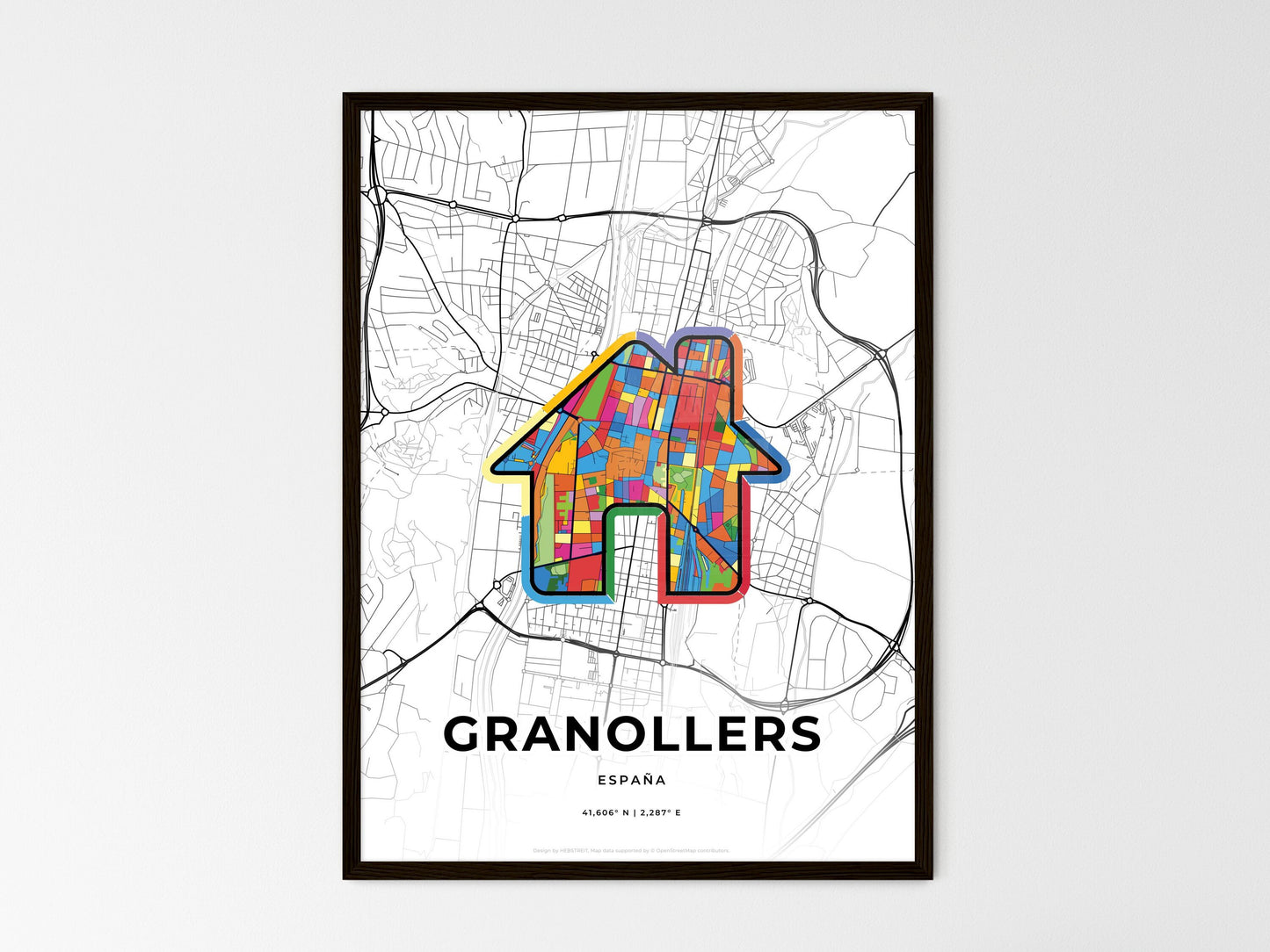 Granollers Spain wedding art map with home icon