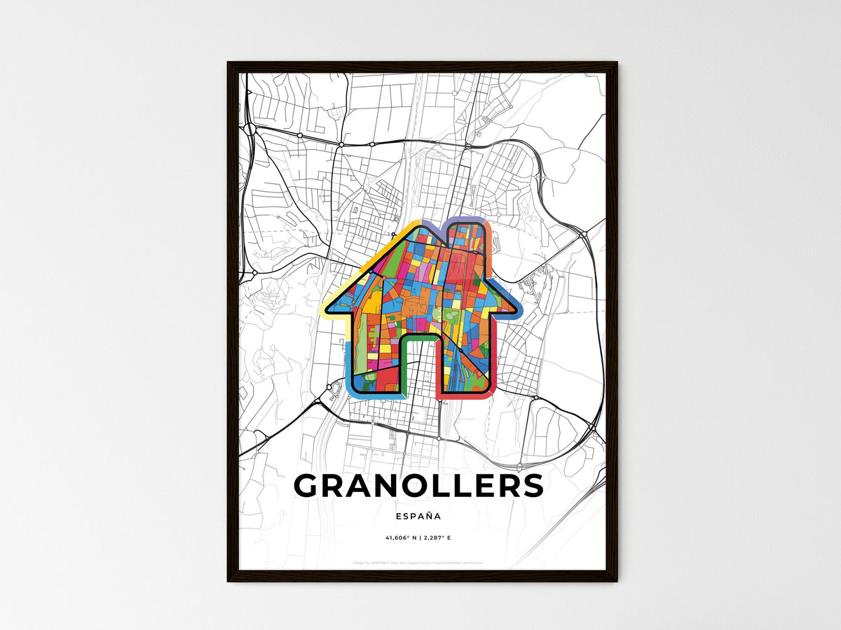 Granollers Spain wedding art map with home icon