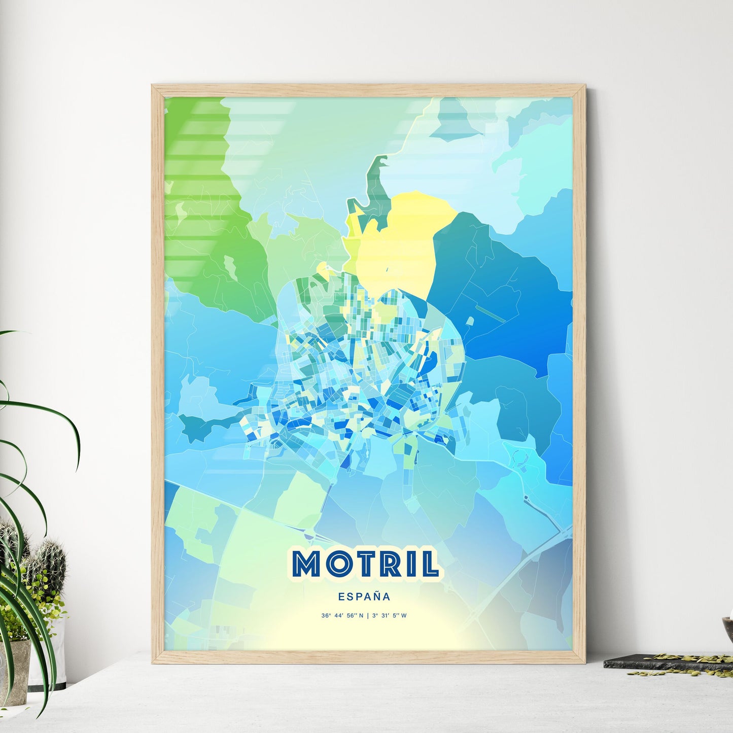 Colorful MOTRIL SPAIN Fine Art Map Cool Blue