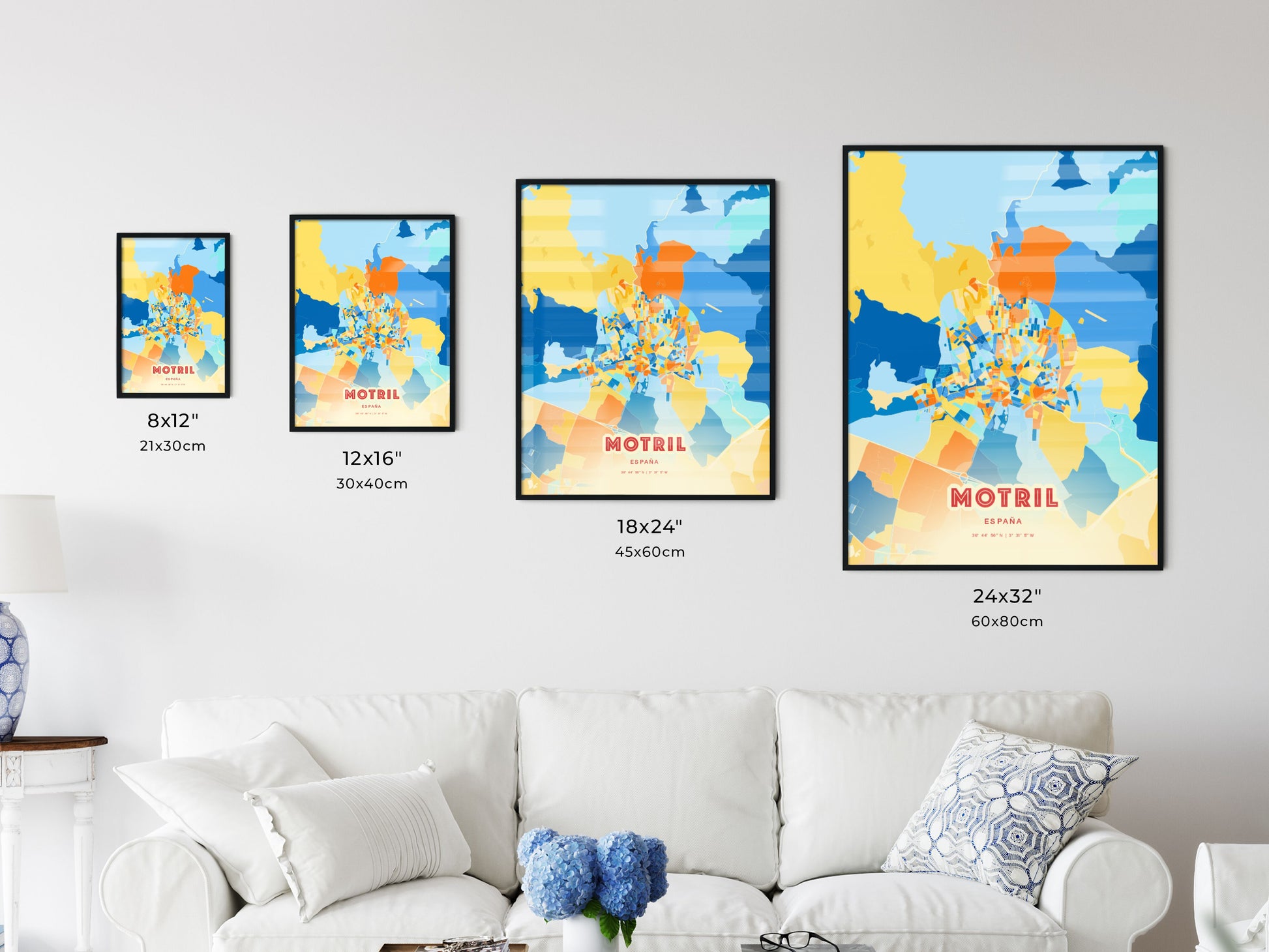 Colorful MOTRIL SPAIN Fine Art Map Blue Orange