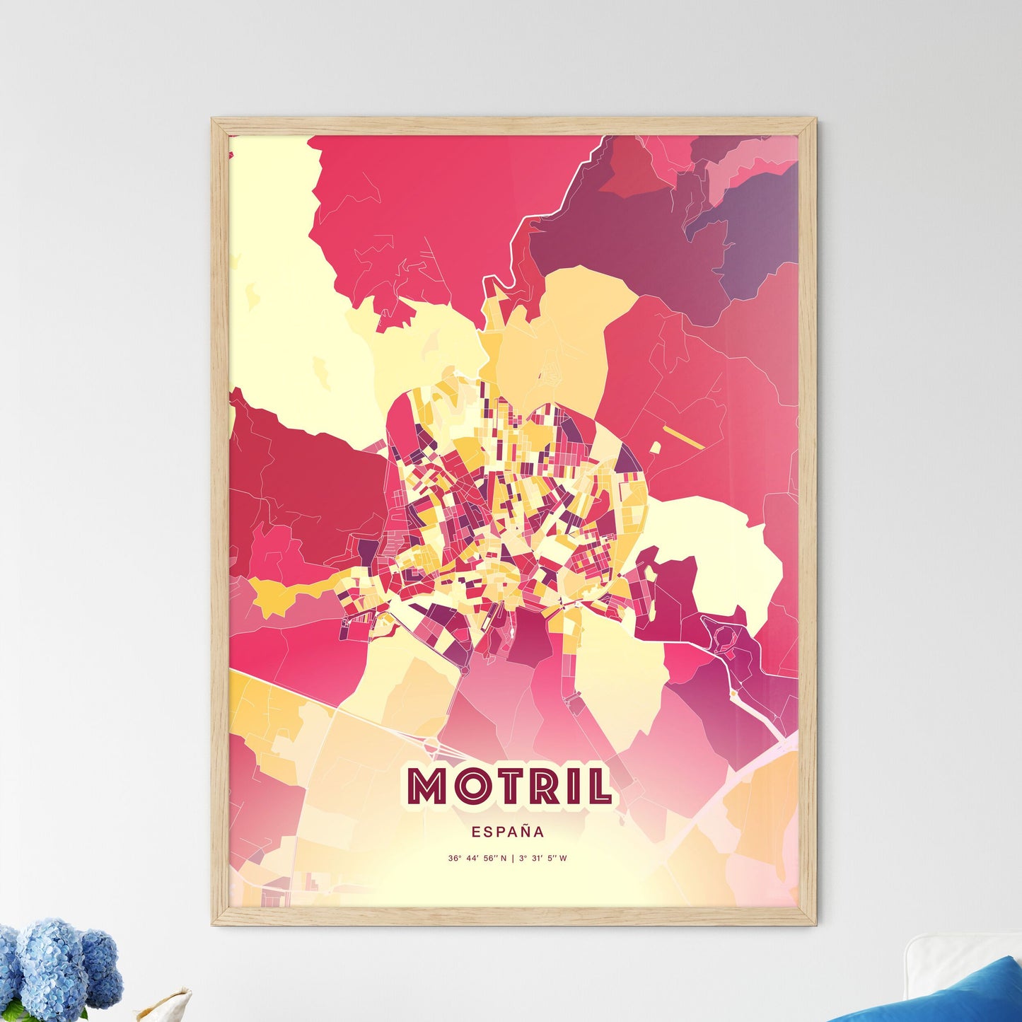 Colorful MOTRIL SPAIN Fine Art Map Hot Red