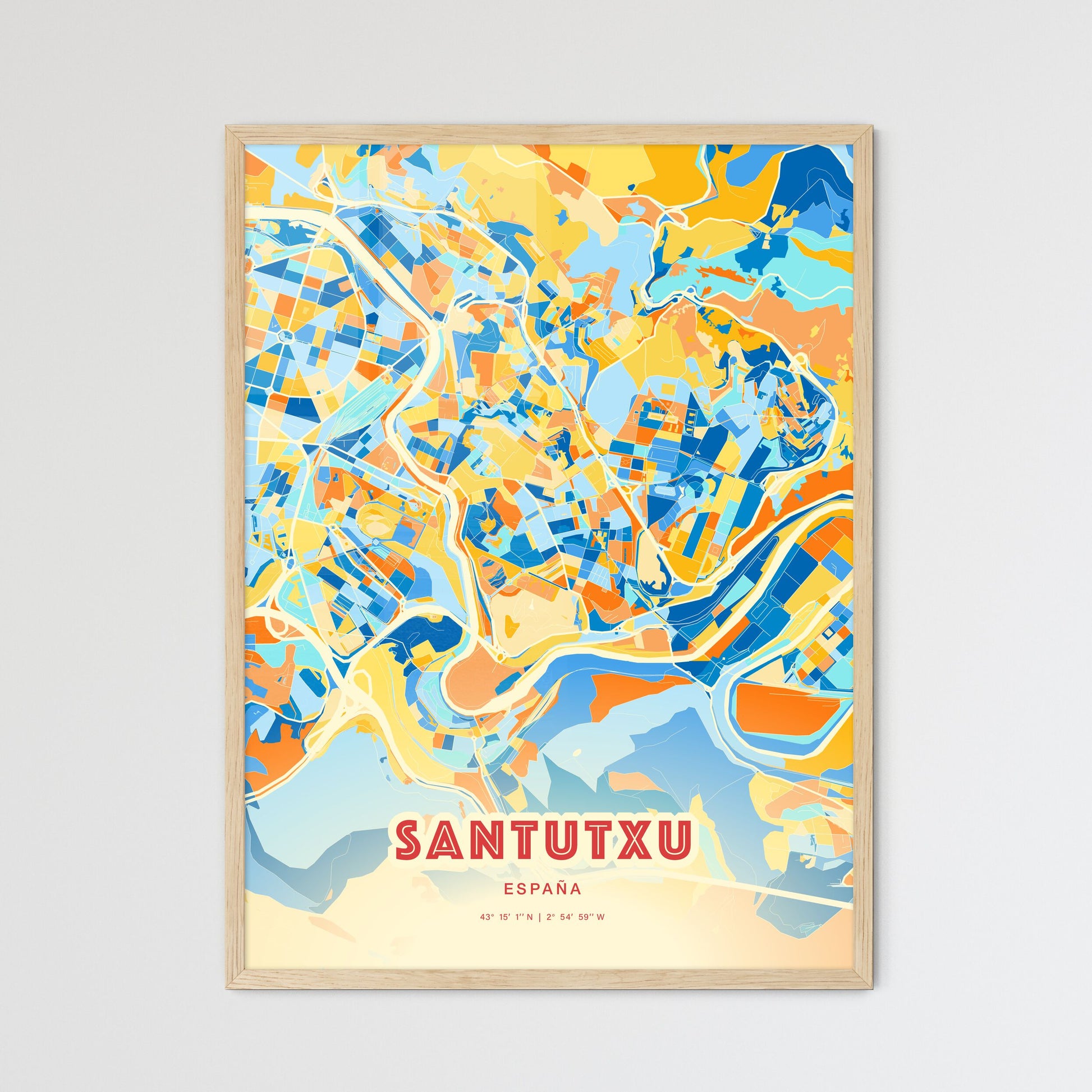 Colorful SANTUTXU SPAIN Fine Art Map Blue Orange