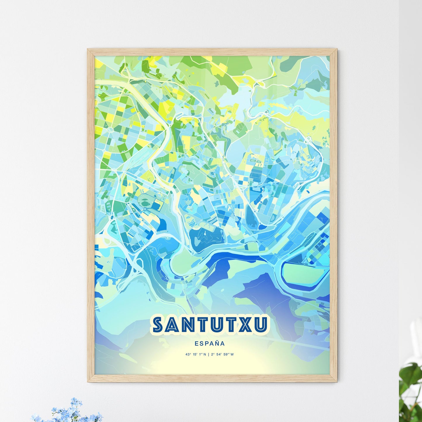 Colorful SANTUTXU SPAIN Fine Art Map Cool Blue